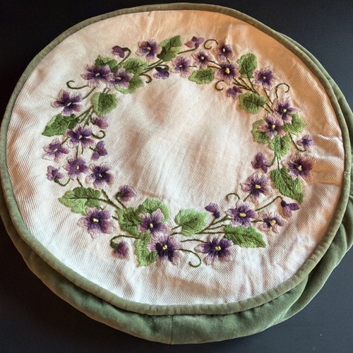 Vtg embroidered pansy pillow - embroidered,